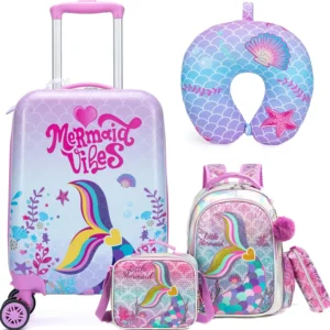 Pink Mermaid Kids Luggage Set: 5-Piece