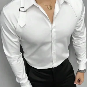 Men's Solid White Long Sleeve Button-Up Shirt