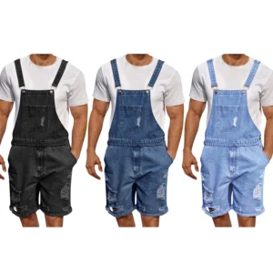 Men s Distressed Denim Overall Shorts